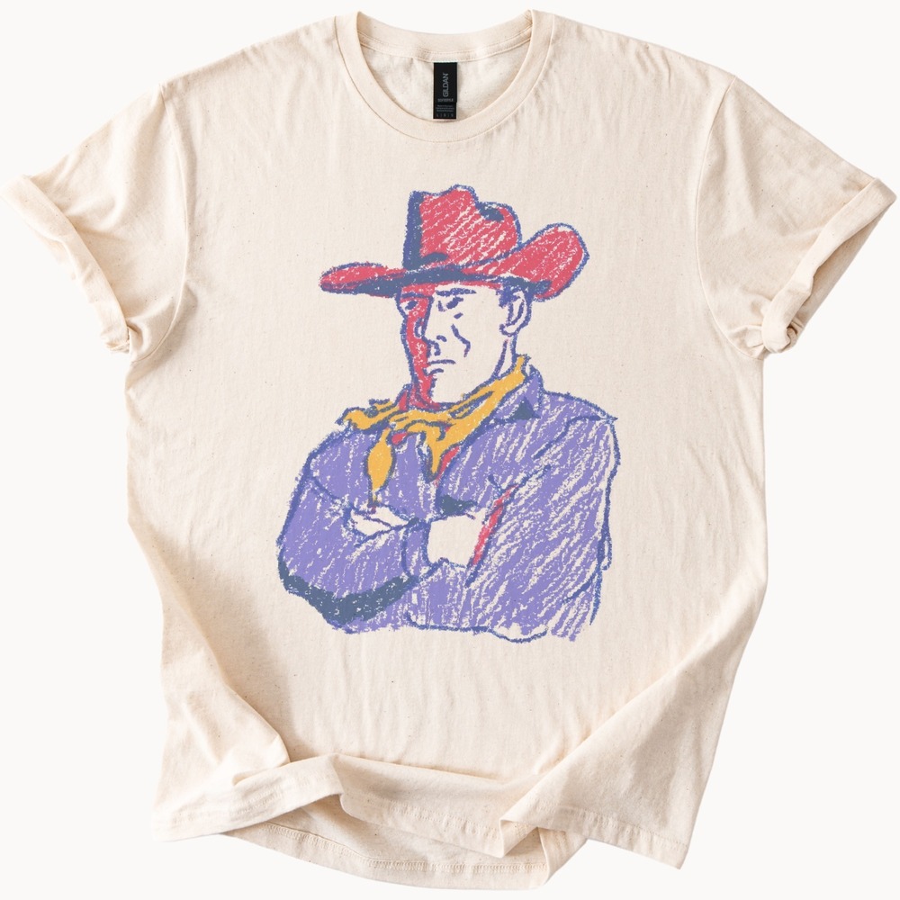 Retro Western Cowboy Portrait Graphic Tee Vintage Style